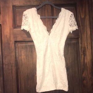 White deep v lace dress